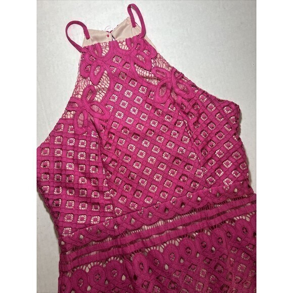 Lulus Pretty In Pink Sleeveless Lace Skater Dress Women's Size Medium - Picture 7 of 9
